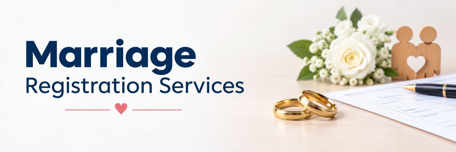 Marriage Registration Services with wedding rings and registration documents
